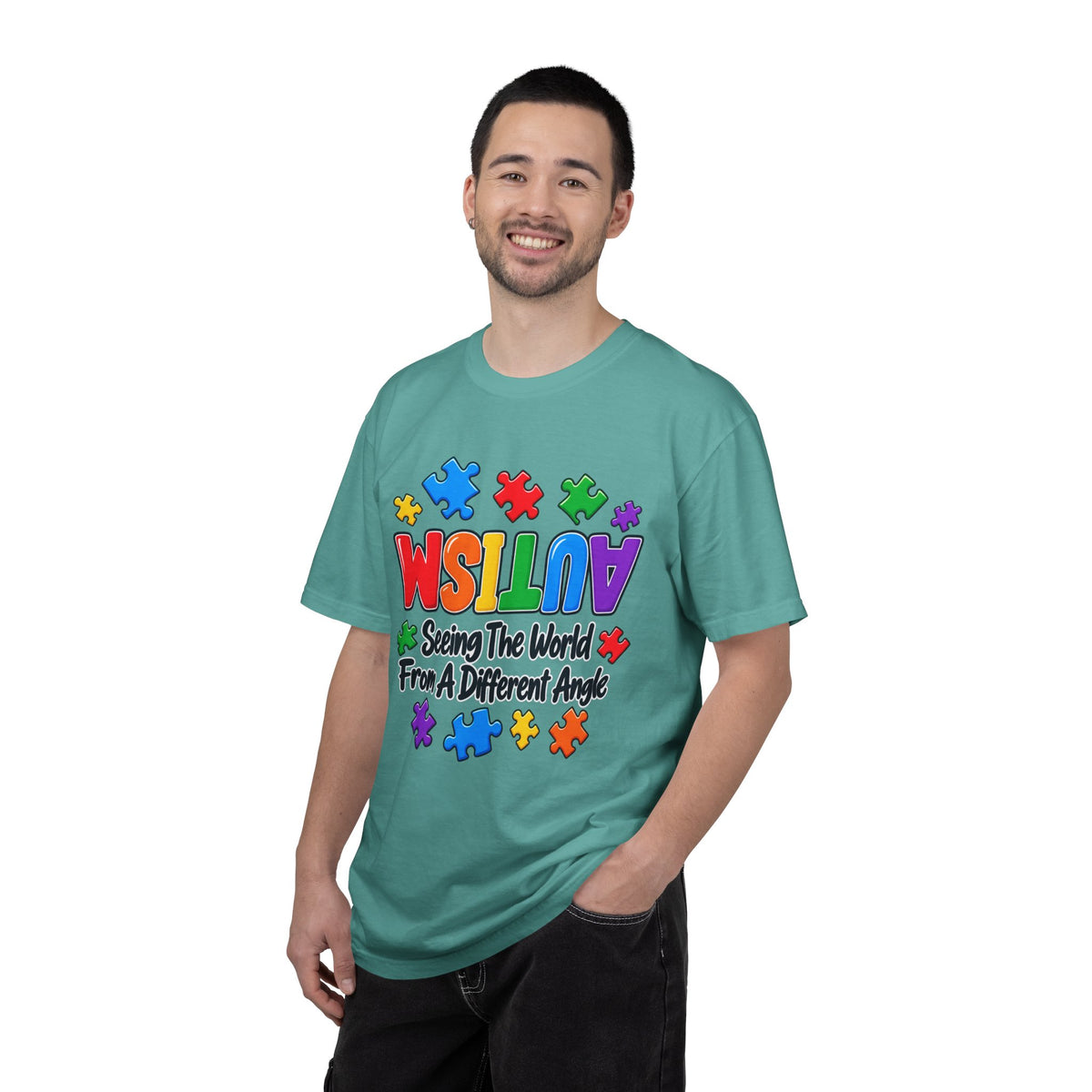 Autism Awareness T-Shirt — "Seeing the World From a Different Angle" Puzzle Design