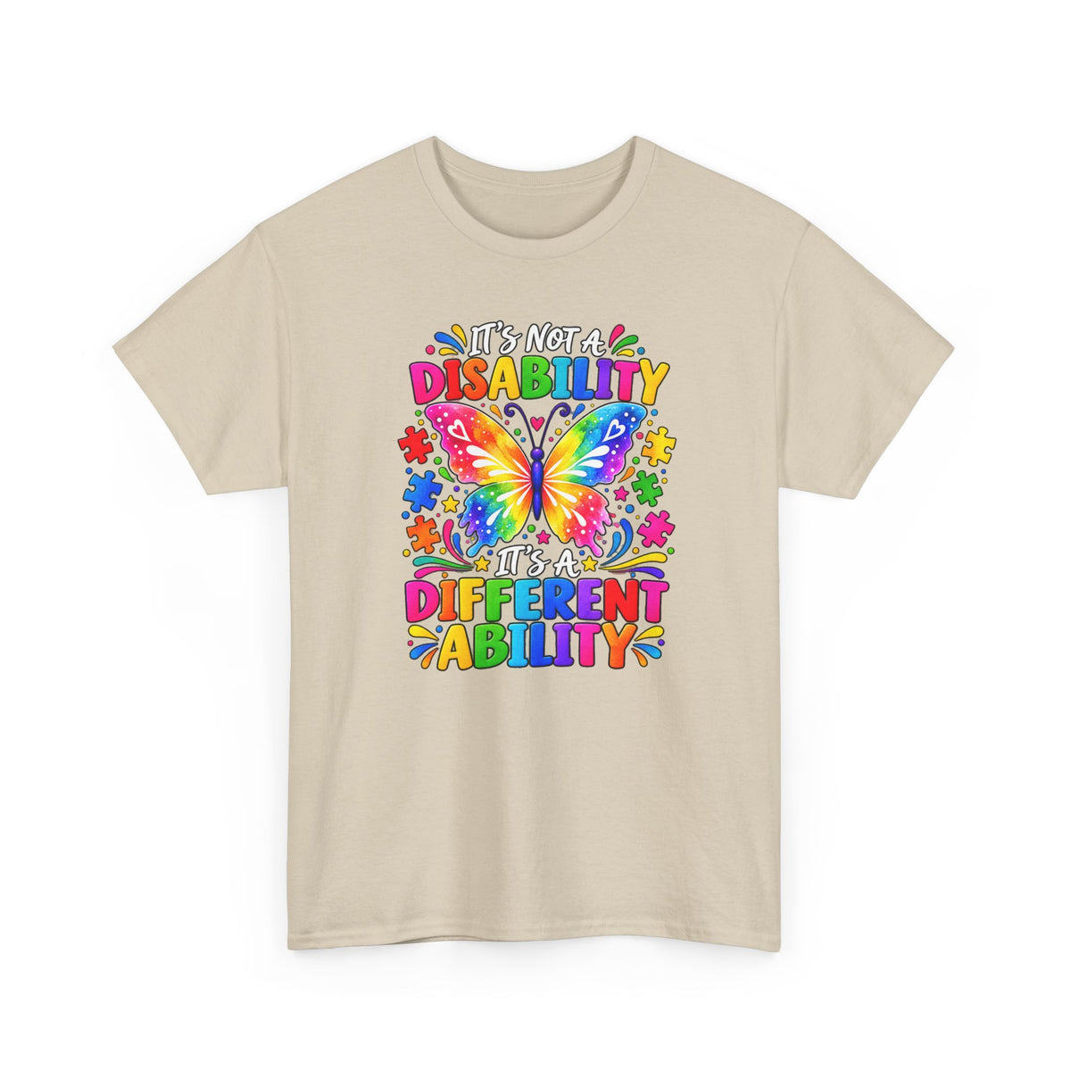 T-Shirt — "It's Not a Disability, It's a Different Ability" Rainbow Butterfly Awareness Tee