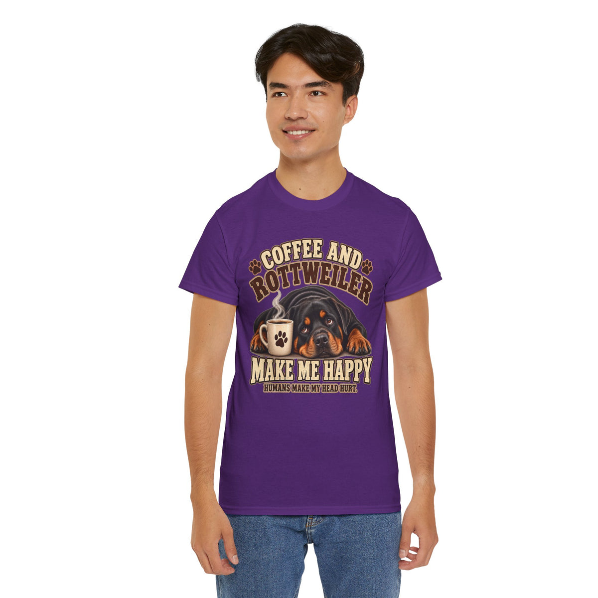 Coffee and Rottweiler Tee — "Coffee and Rottweiler Make Me Happy" Dog Lover Shirt