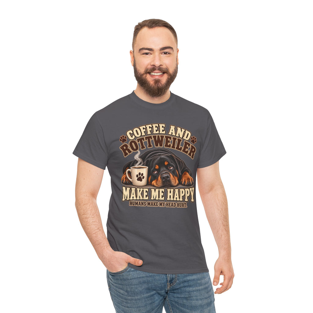 Coffee and Rottweiler Tee — "Coffee and Rottweiler Make Me Happy" Dog Lover Shirt