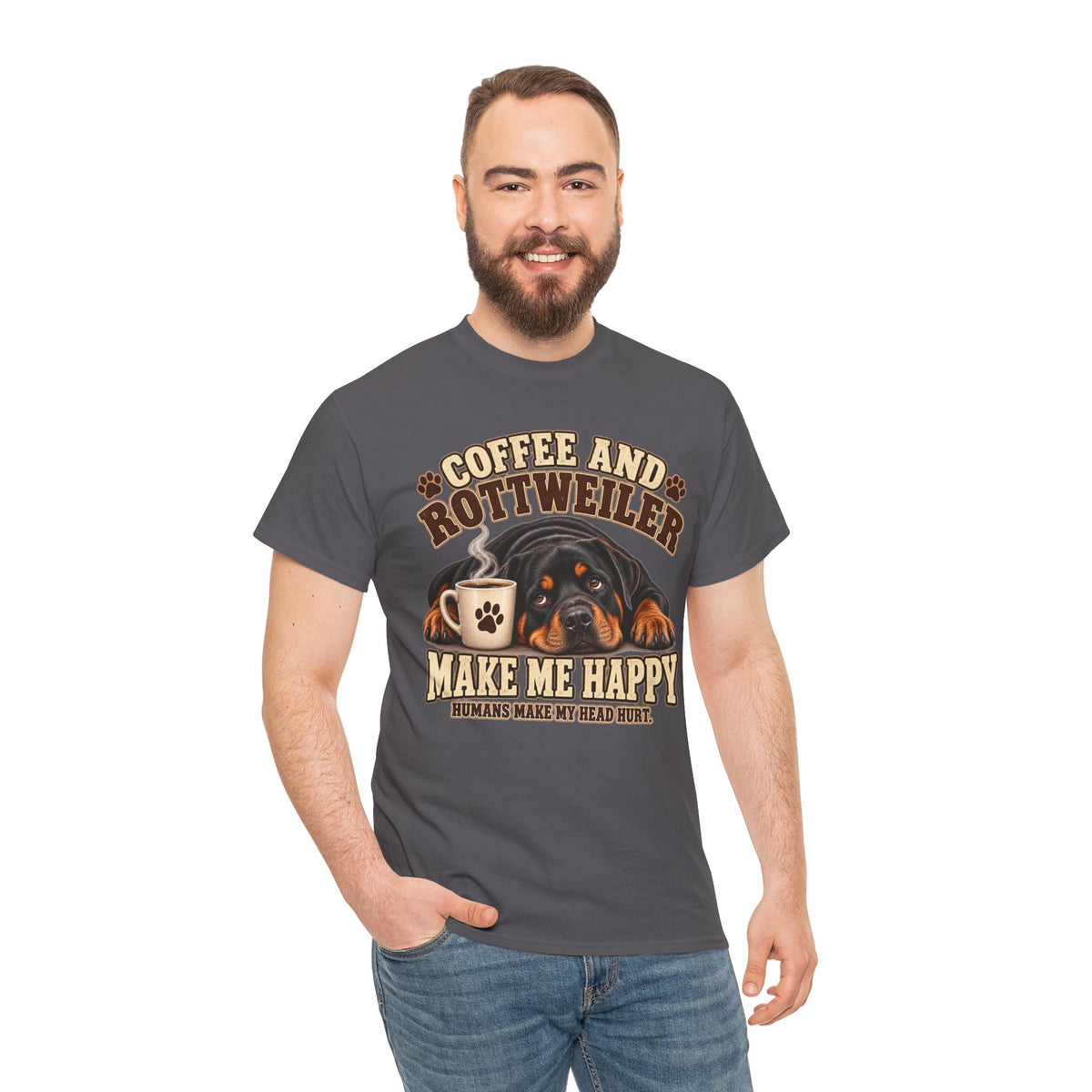 Coffee and Rottweiler Tee — "Coffee and Rottweiler Make Me Happy" Dog Lover Shirt