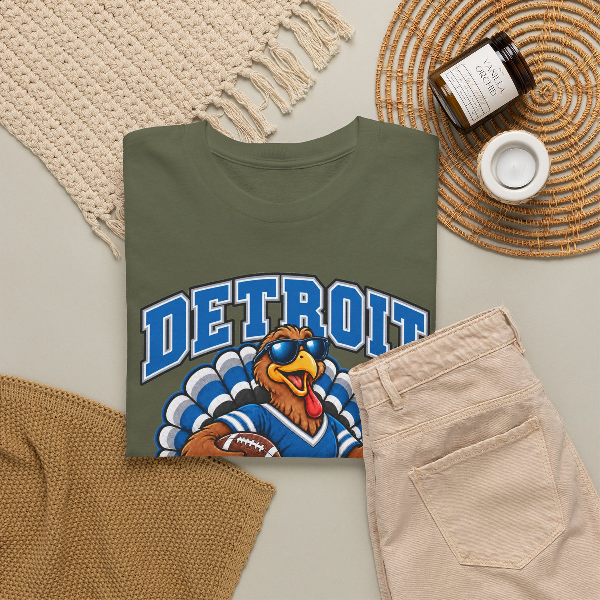 Detroit Thanksgiving Football Tee — Turkey Mascot Game Day Shirt
