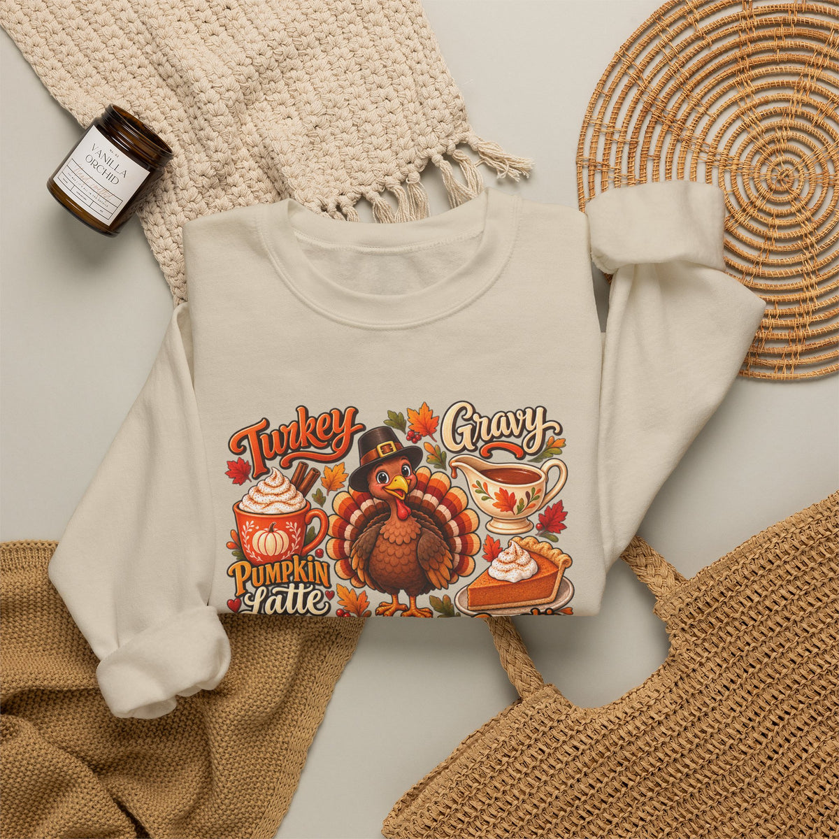 Thankful Thanksgiving Sweatshirt — Cute Turkey & Fall Harvest Crewneck