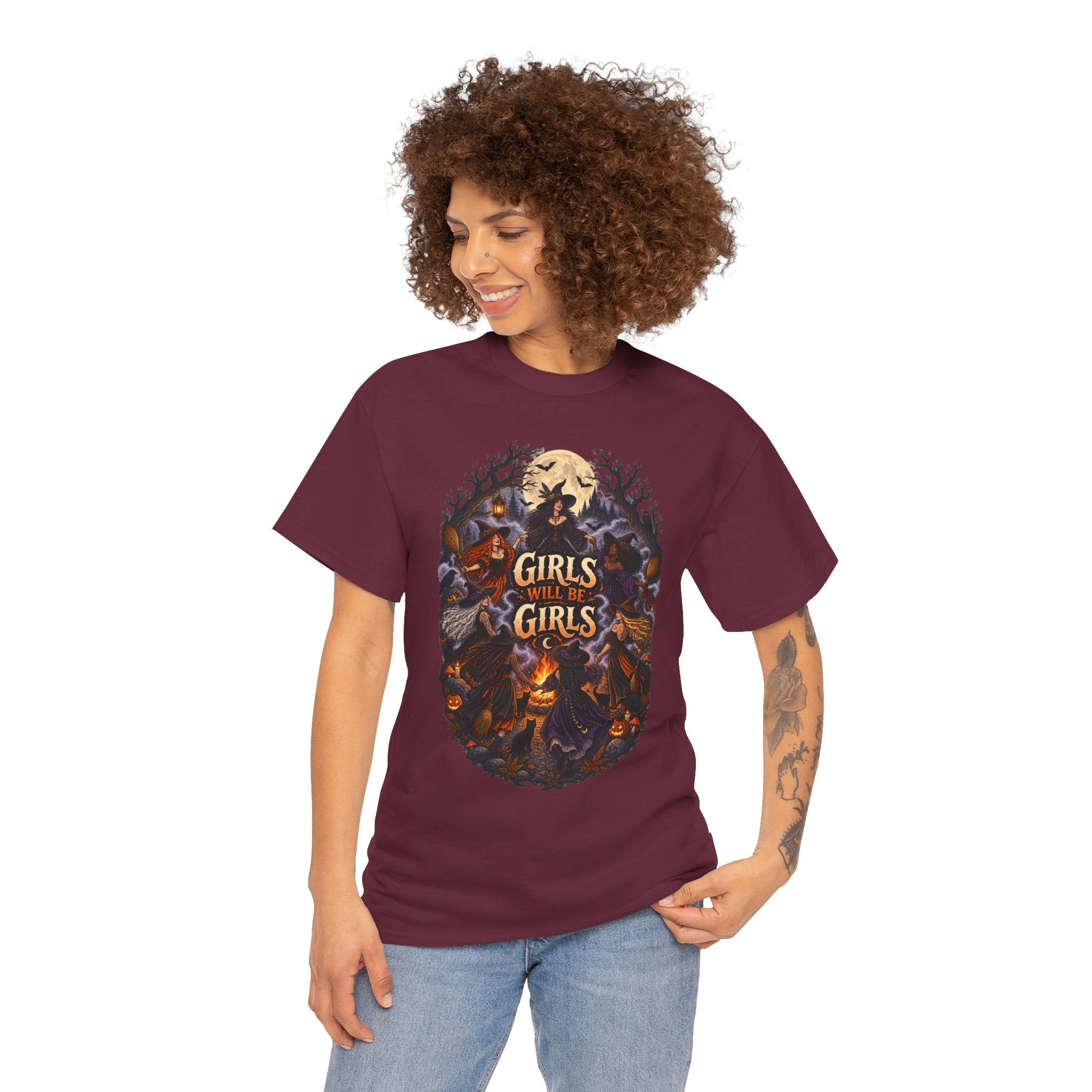 Girls Will Be Girls T-Shirt — Witchy Campfire Illustration Tee