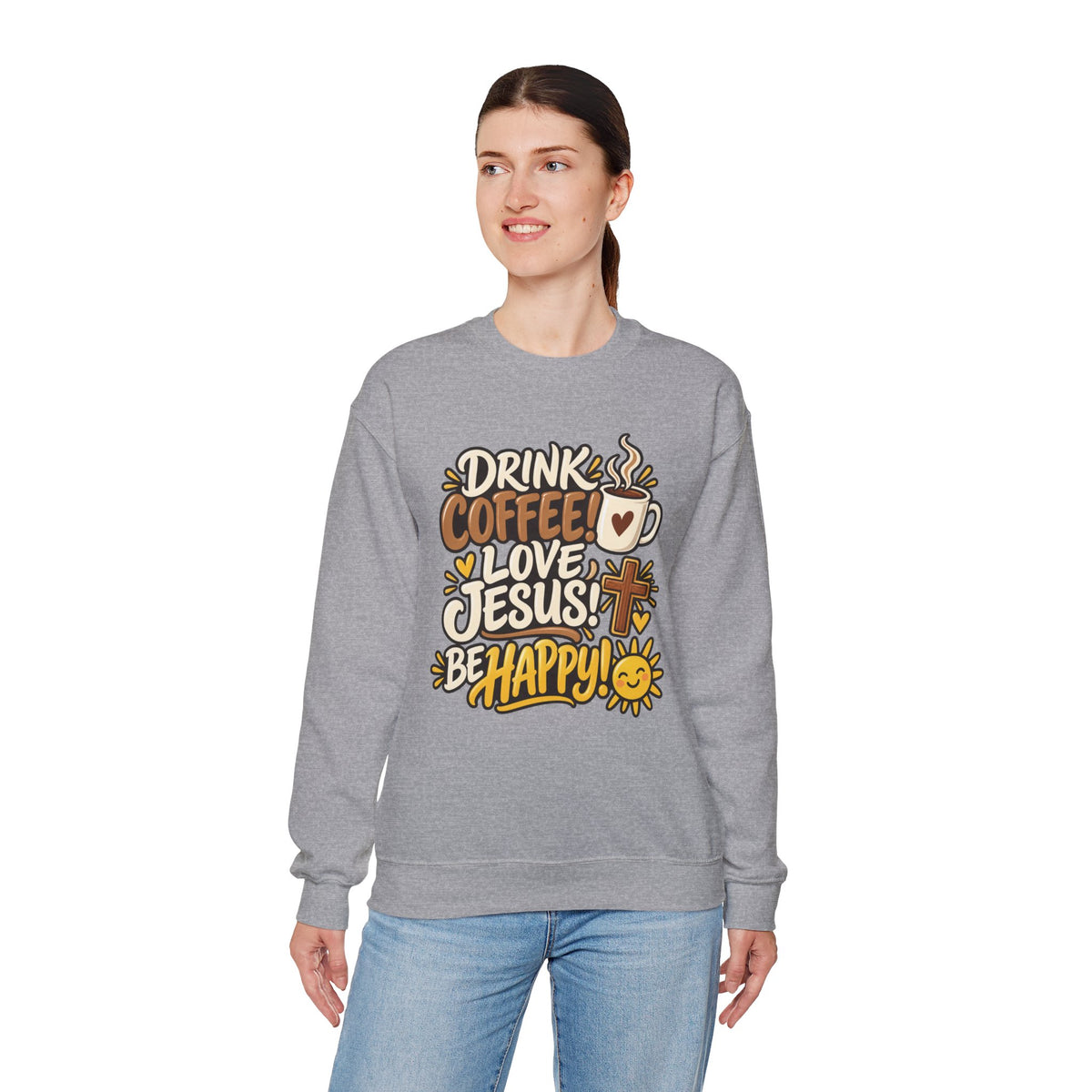 Coffee, Jesus & Be Happy Crewneck Sweatshirt