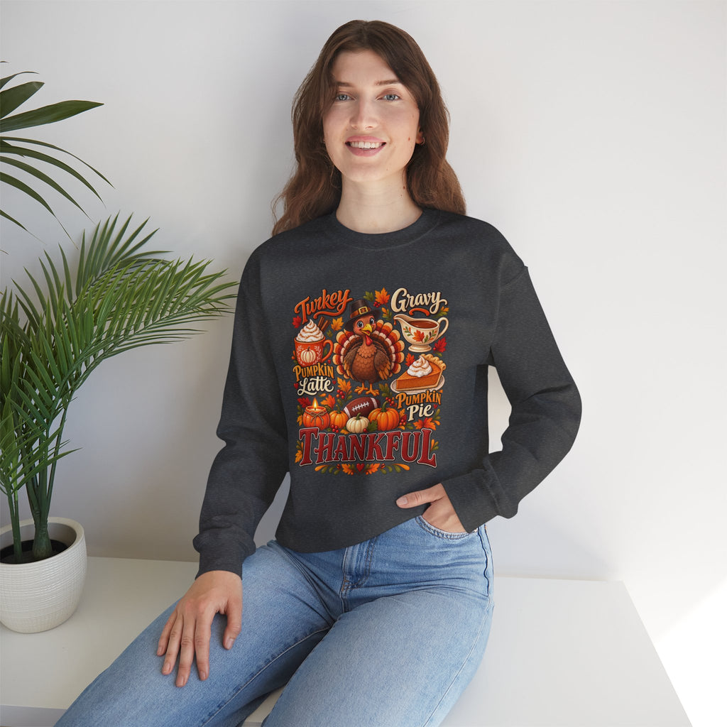Thankful Thanksgiving Sweatshirt — Cute Turkey & Fall Harvest Crewneck