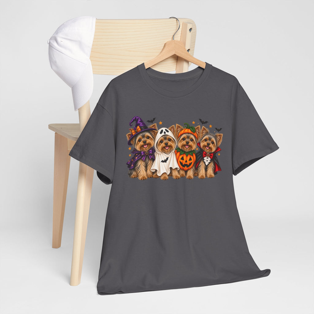Halloween Yorkie T-Shirt — Cute Yorkies in Costumes (Pumpkin, Ghost, Witch, Vampire)