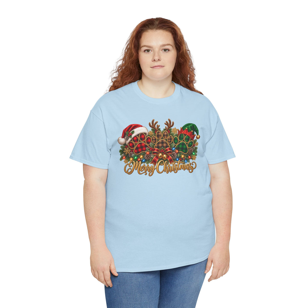 Merry Christmas Paw Prints Holiday Graphic Tee