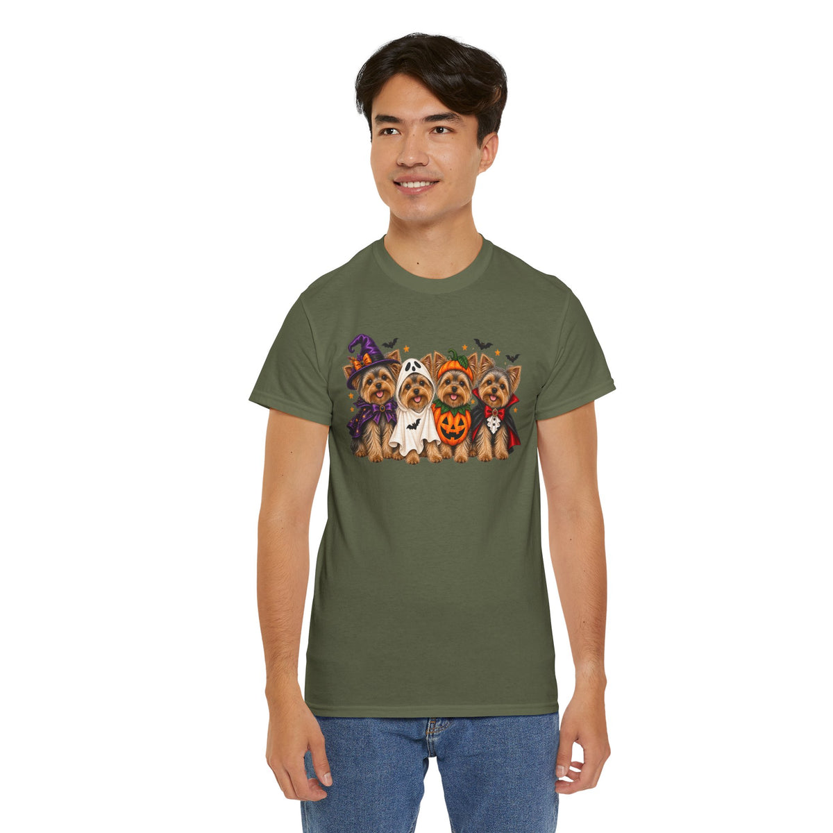 Halloween Yorkie T-Shirt — Cute Yorkies in Costumes (Pumpkin, Ghost, Witch, Vampire)