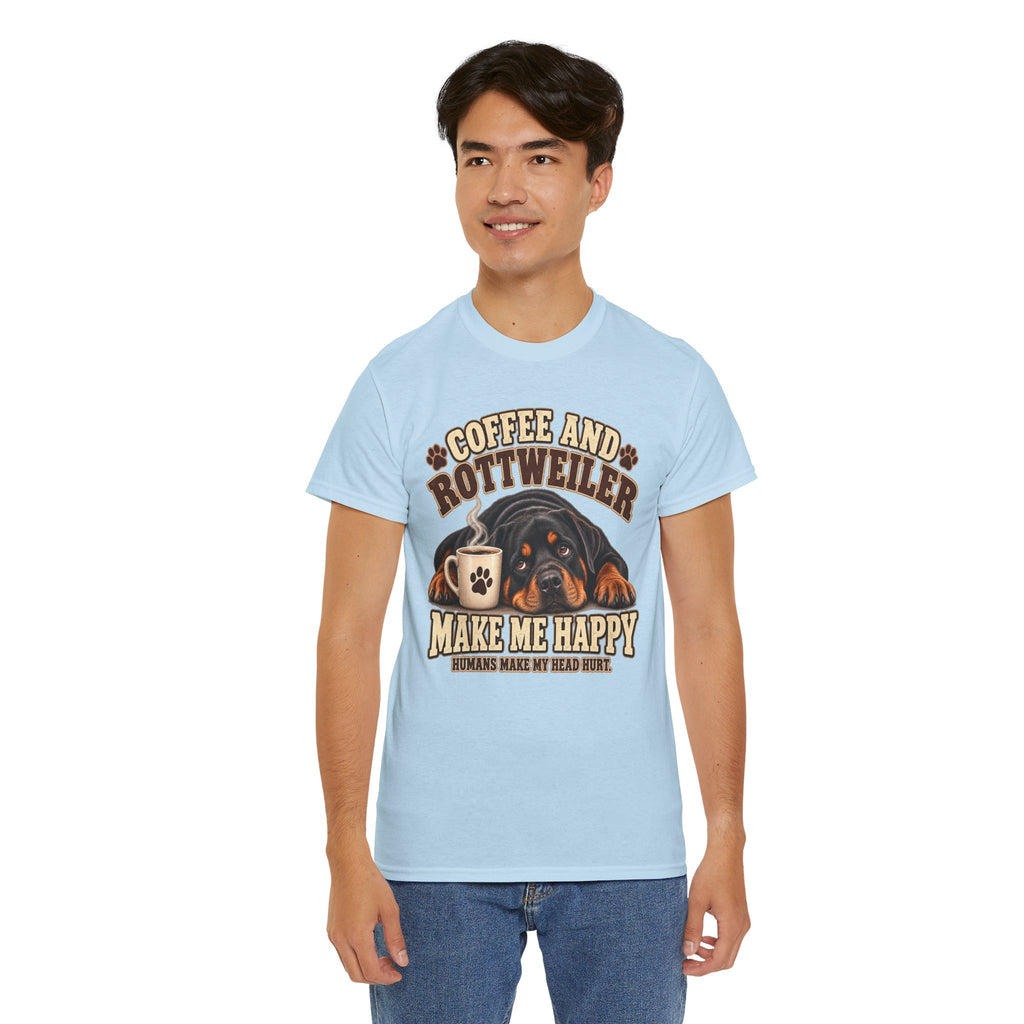 Coffee and Rottweiler Tee — "Coffee and Rottweiler Make Me Happy" Dog Lover Shirt