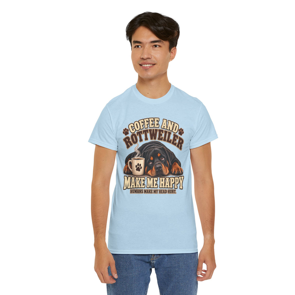 Coffee and Rottweiler Tee — "Coffee and Rottweiler Make Me Happy" Dog Lover Shirt