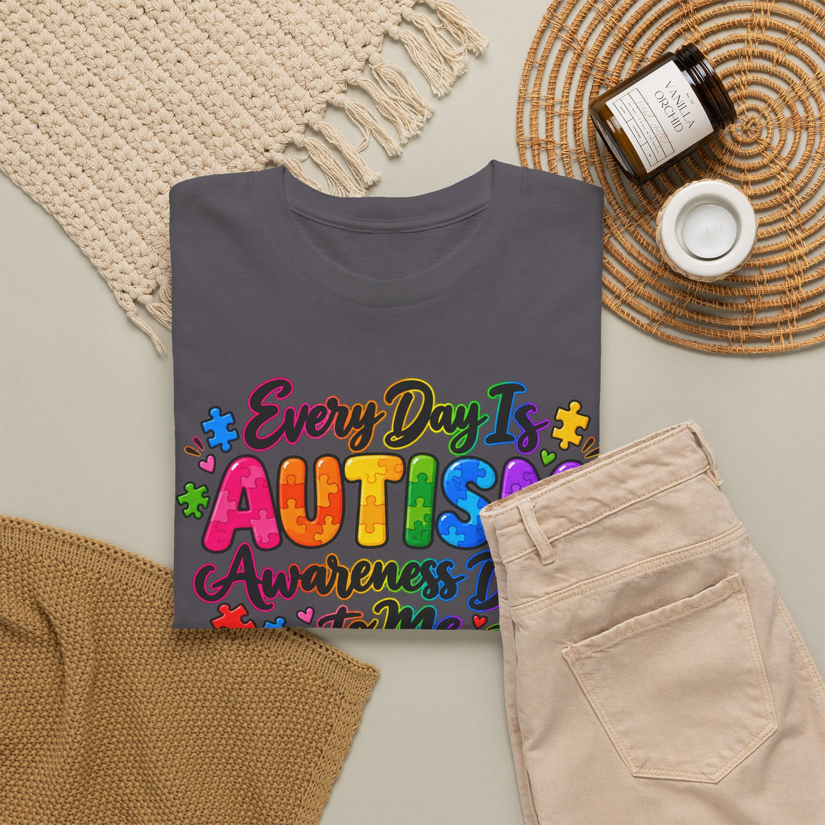 Autism Awareness T-Shirt — "Every Day Is Autism Awareness Day to Me" Colorful Puzzle Tee