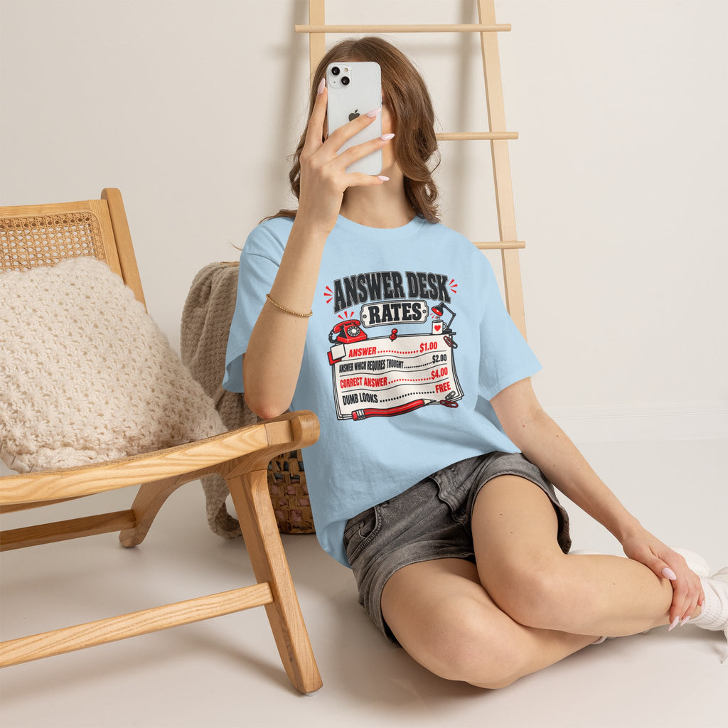 Answer Desk Rates T-Shirt — Funny Help Desk IT Support Tee ("Answer 1.00, Correct Answer 4.00")
