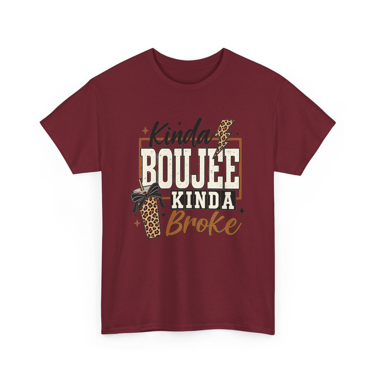 Kinda Boujee Kinda Broke Tee — Leopard Coffee Cup Graphic Shirt