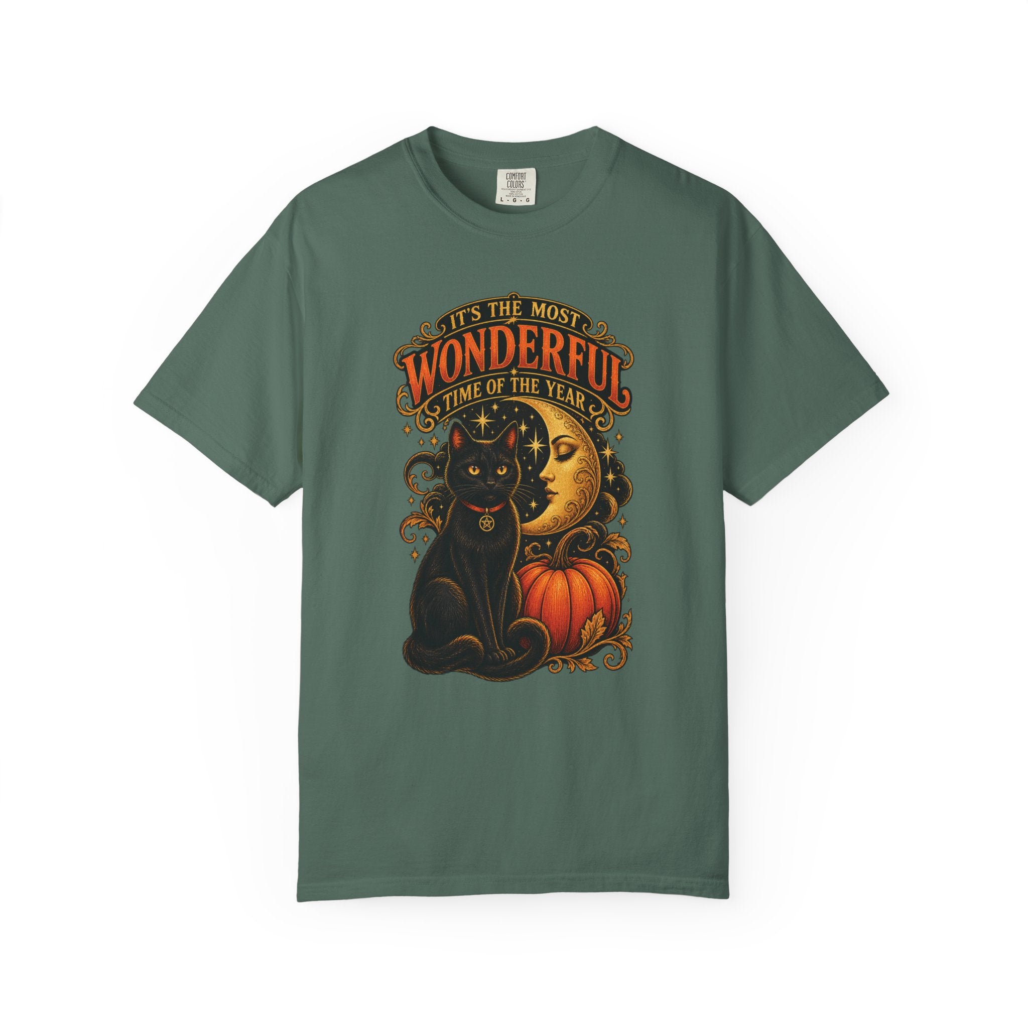 T-Shirt — "It's the Most Wonderful Time of the Year" Halloween Black Cat & Pumpkin