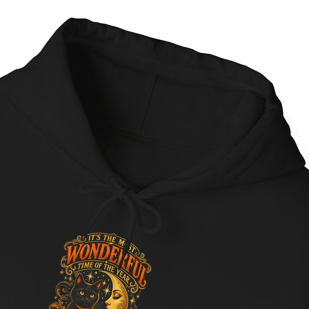 Halloween Black Cat Moon Hoodie – Vintage Pumpkin & Crescent Moon Fall Sweatshirt