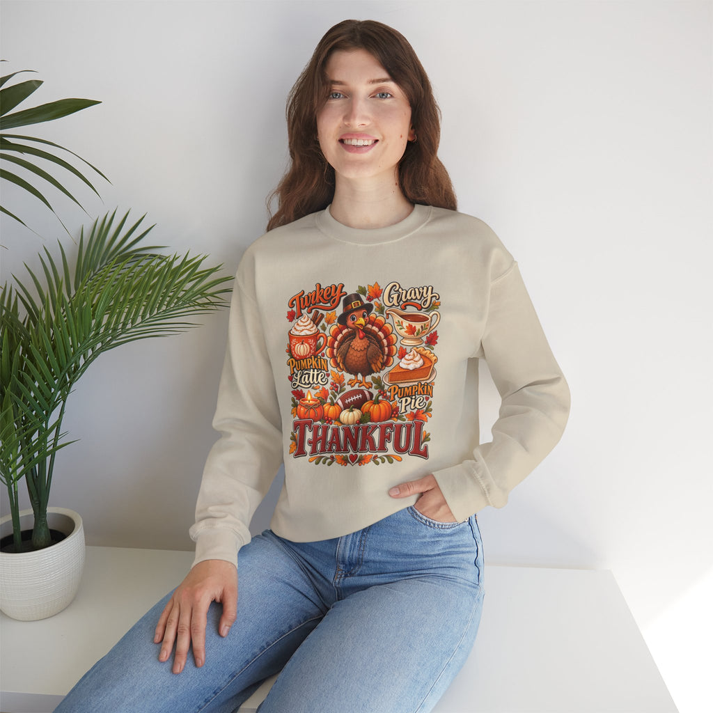 Thankful Thanksgiving Sweatshirt — Cute Turkey & Fall Harvest Crewneck