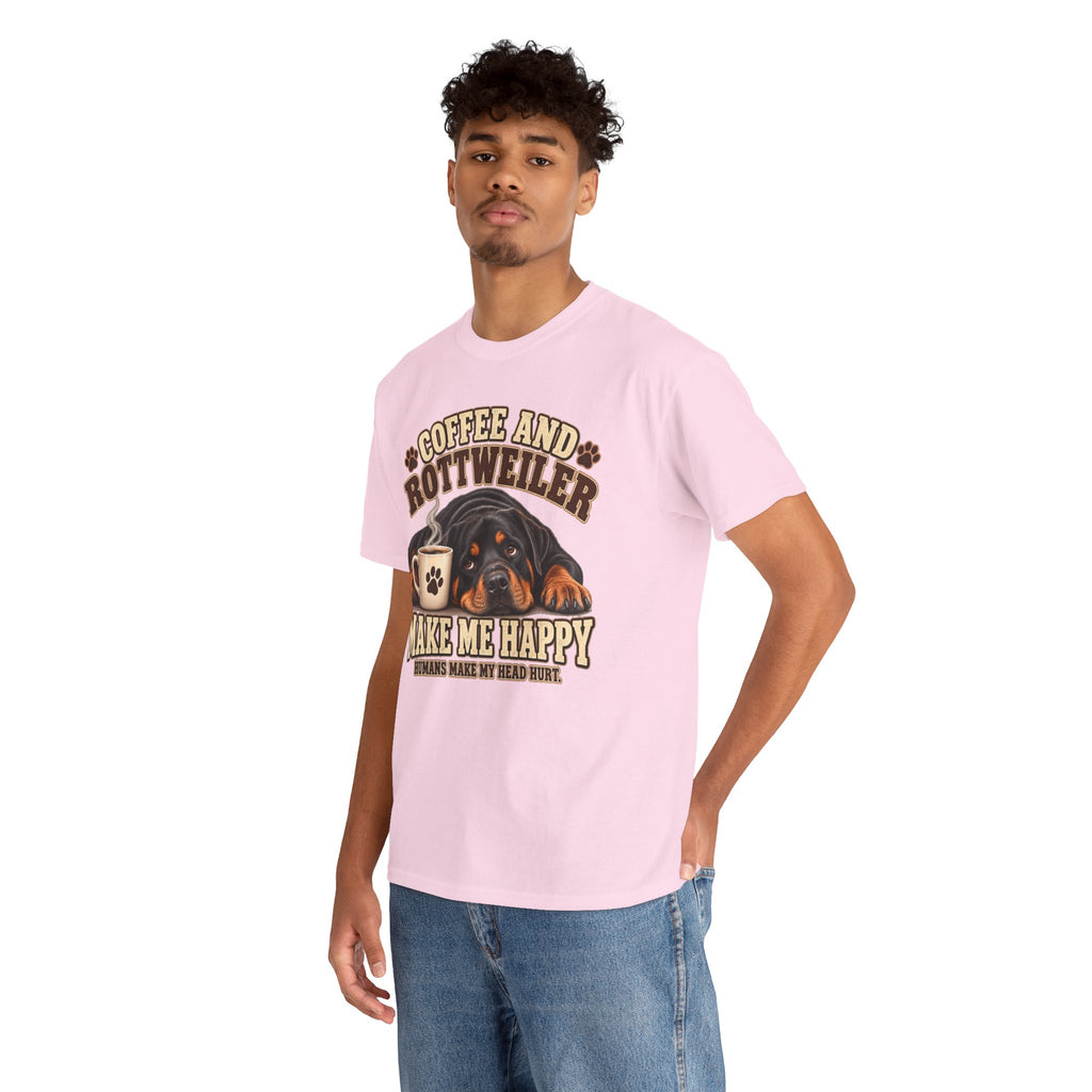 Coffee and Rottweiler Tee — "Coffee and Rottweiler Make Me Happy" Dog Lover Shirt