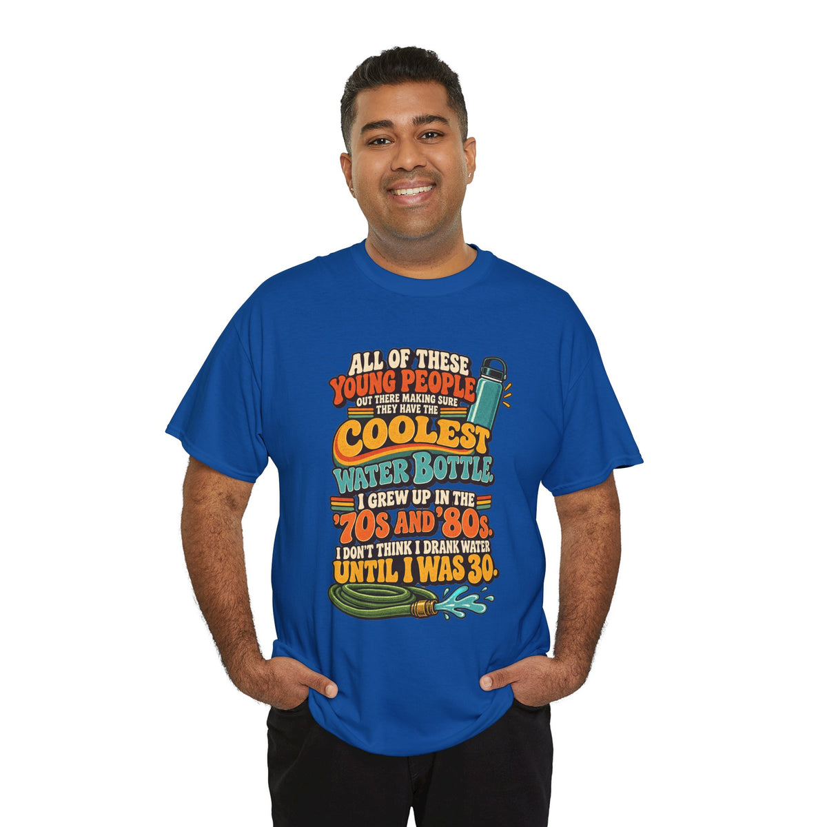 Retro 70s-80s Funny Water Bottle Tee — "Coolest Water Bottle" Graphic T-Shirt
