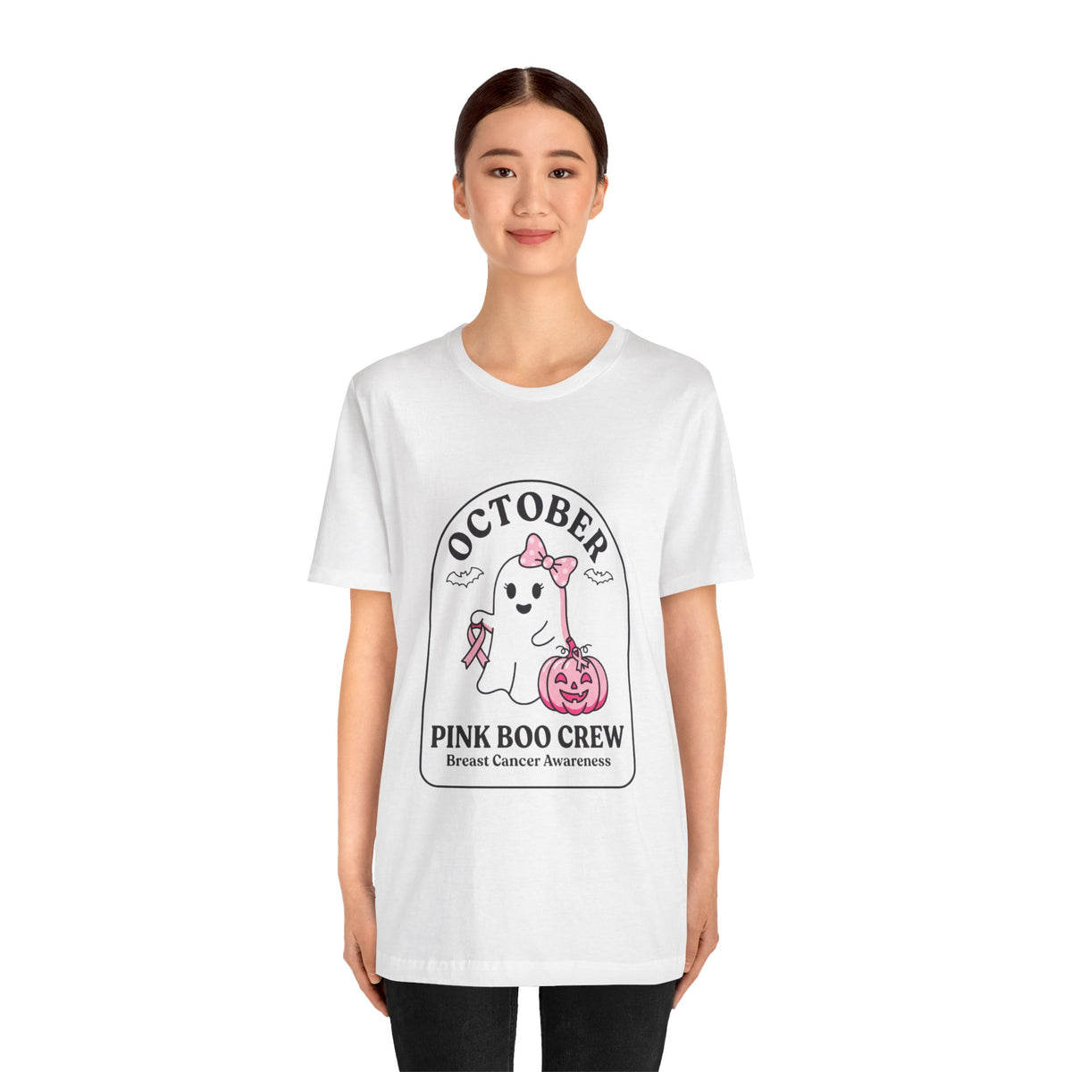October Pink Boo Crew Tee — Breast Cancer Awareness Ghost T-Shirt