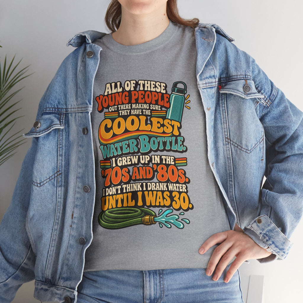 Retro 70s-80s Funny Water Bottle Tee — "Coolest Water Bottle" Graphic T-Shirt