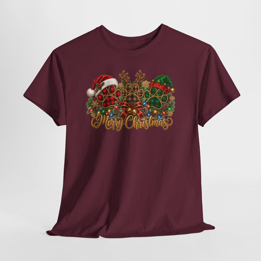 Merry Christmas Paw Prints Holiday Graphic Tee