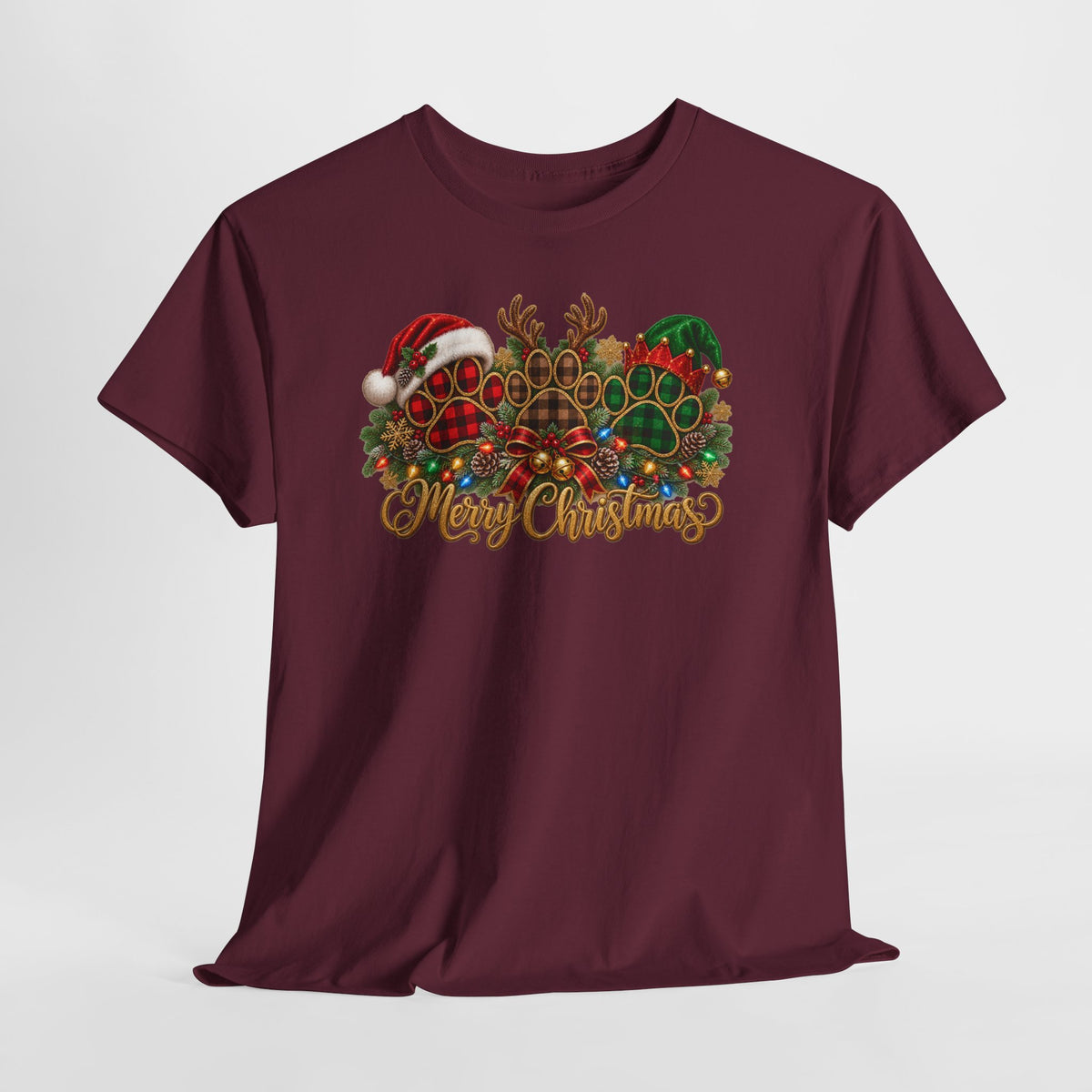 Merry Christmas Paw Prints Holiday Graphic Tee