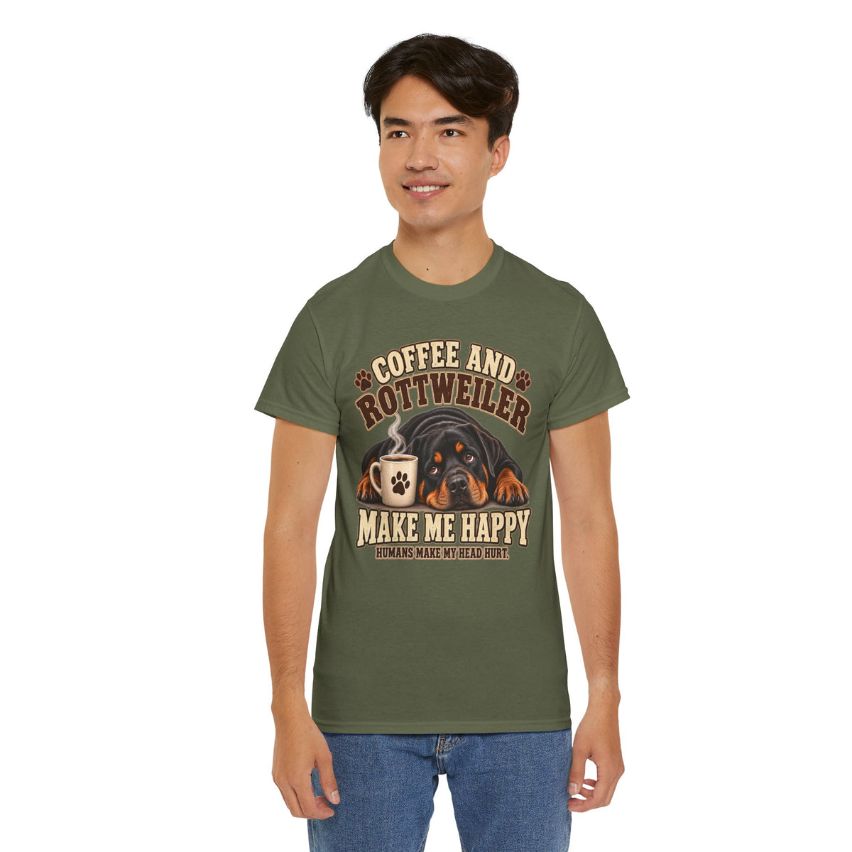 Coffee and Rottweiler Tee — "Coffee and Rottweiler Make Me Happy" Dog Lover Shirt