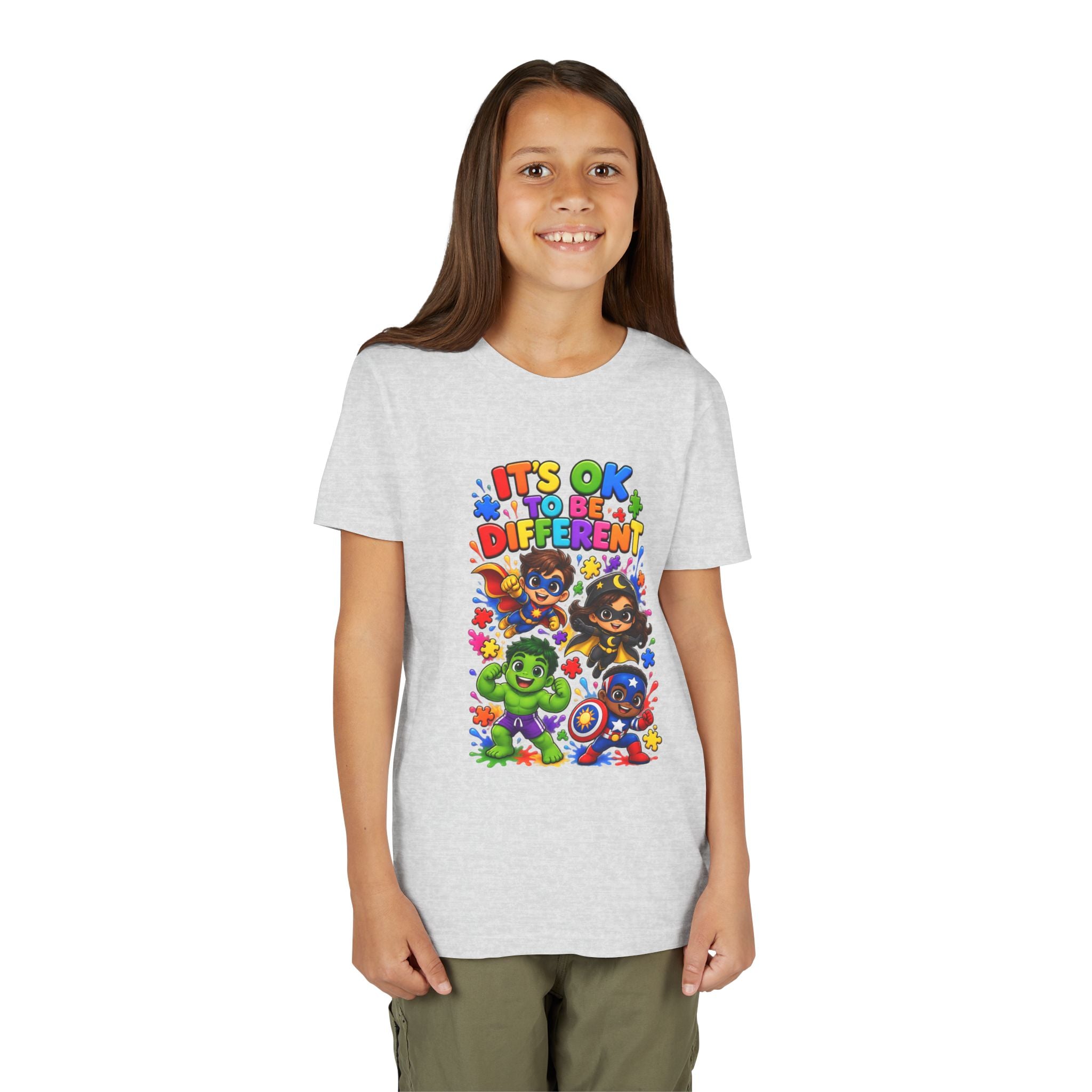 Kids T-Shirt — "It's OK to Be Different" Colorful Superhero Diversity Tee