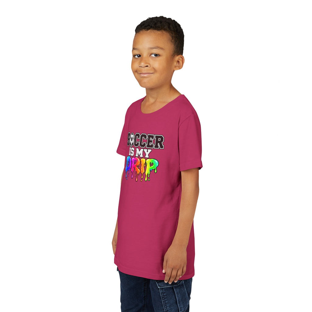 Youth Tee — "Soccer Is My Drip" Colorful Drip Soccer Graphic