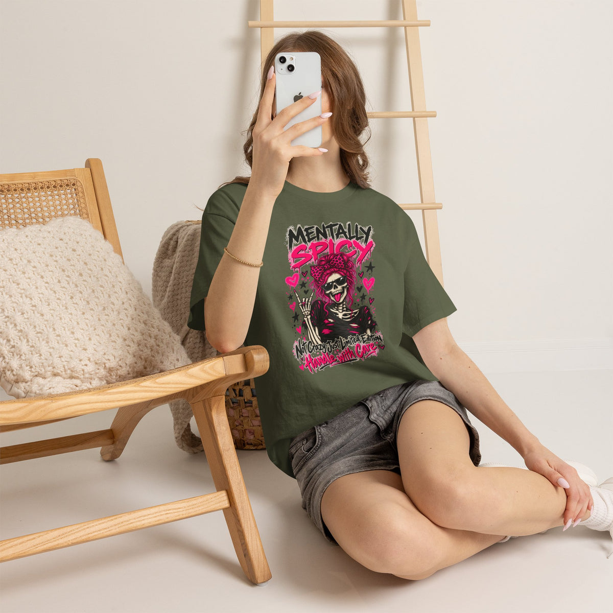 Mentally Spicy Skeleton Graphic T-Shirt