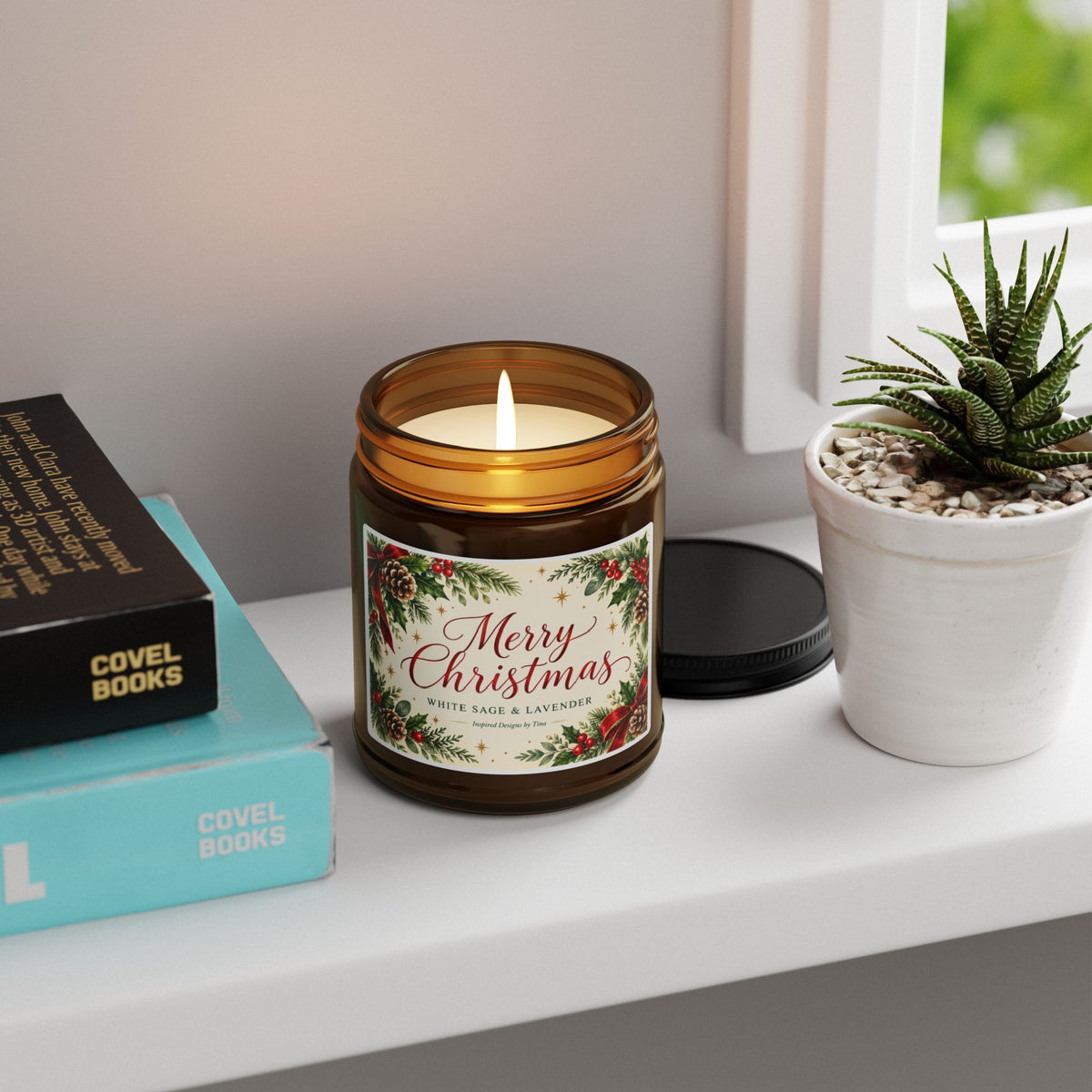 Merry Christmas White Sage and Lavender Scented Soy Candle – Festive Holiday Gift