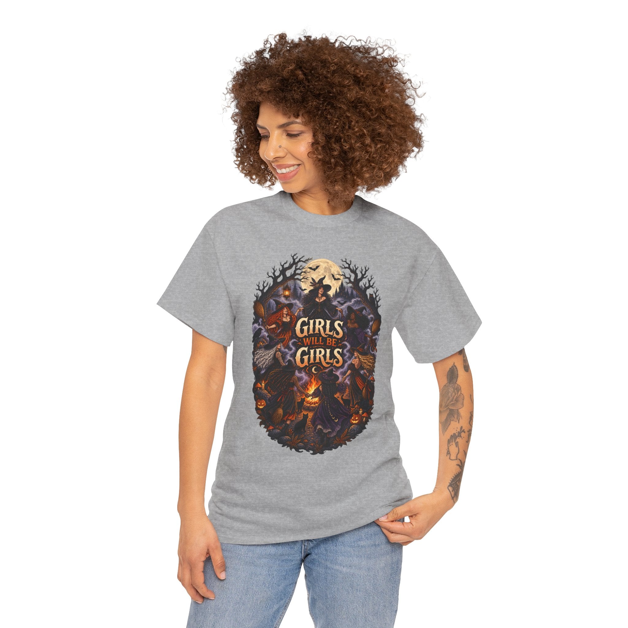 Girls Will Be Girls T-Shirt — Witchy Campfire Illustration Tee
