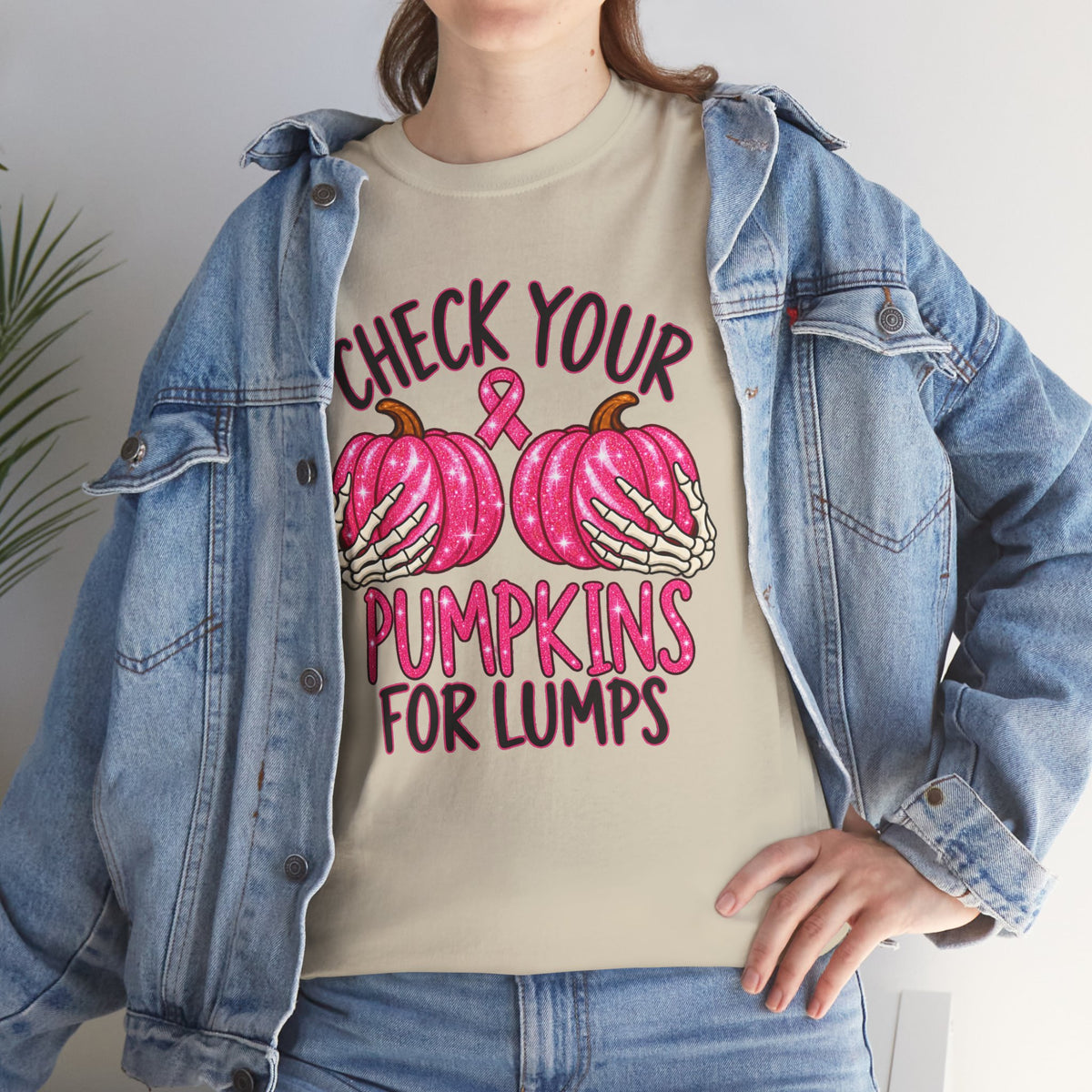 Breast Cancer Awareness T-Shirt — "Check Your Pumpkins for Lumps" Pink Ribbon Tee