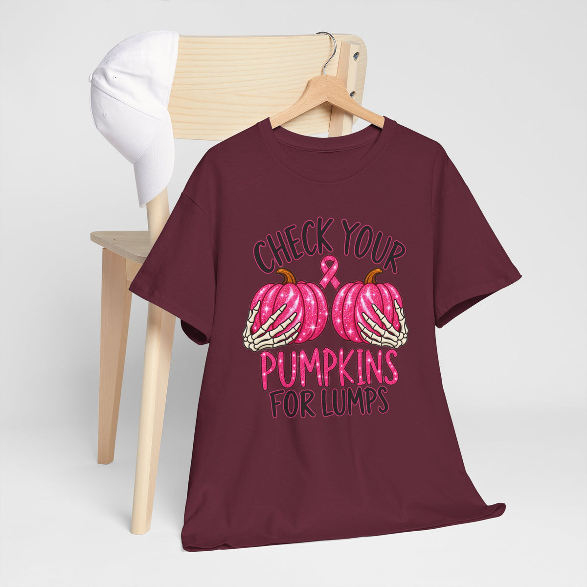 Breast Cancer Awareness T-Shirt — "Check Your Pumpkins for Lumps" Pink Ribbon Tee