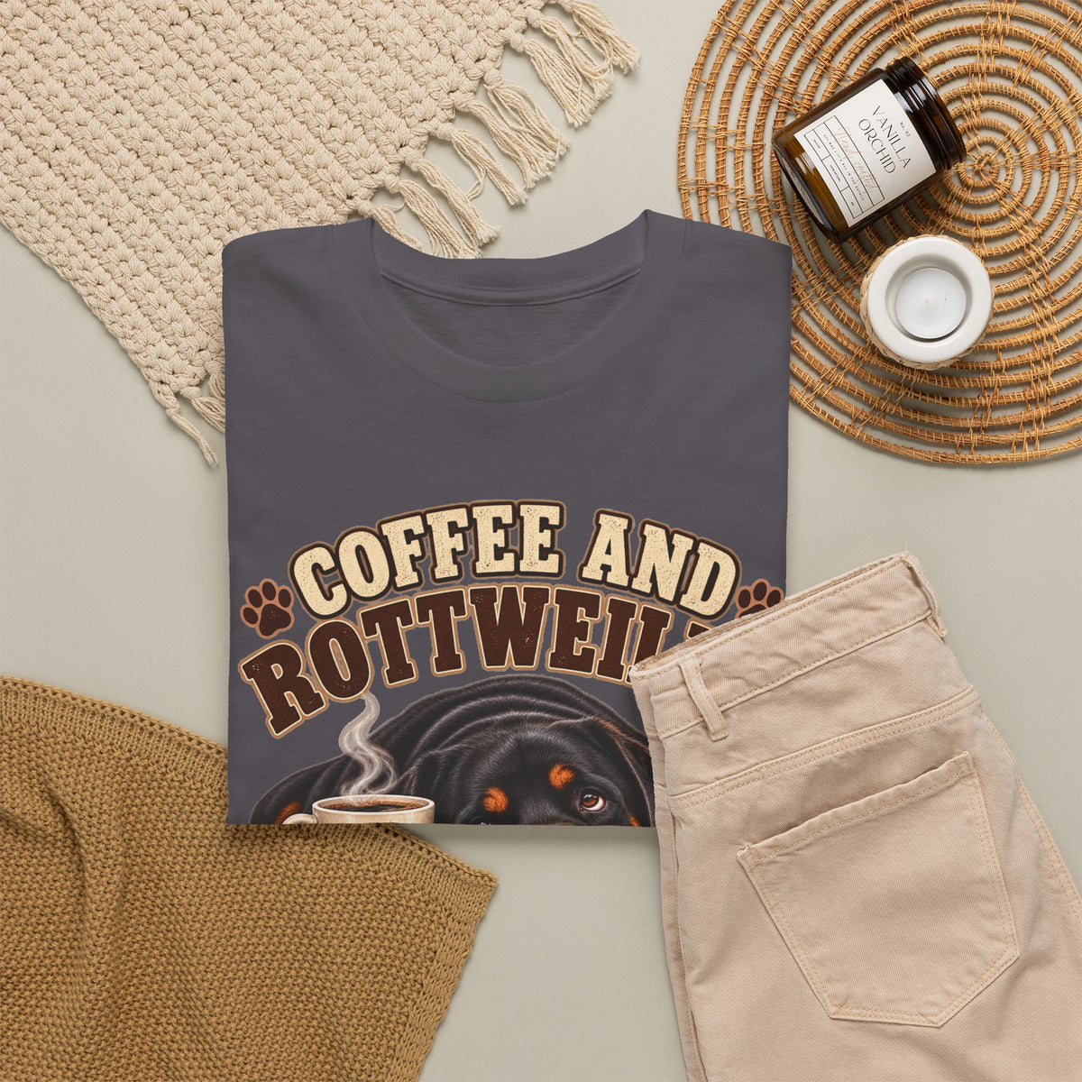 Coffee and Rottweiler Tee — "Coffee and Rottweiler Make Me Happy" Dog Lover Shirt