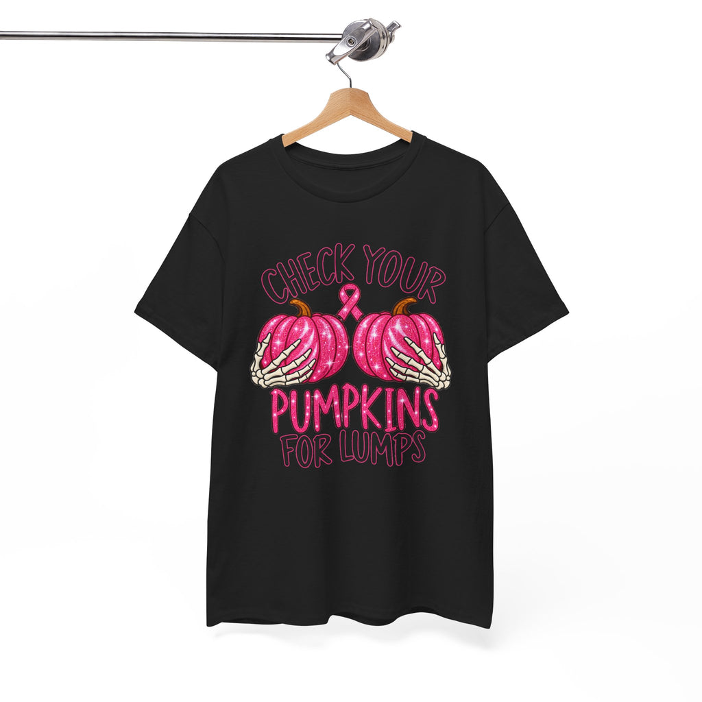 Breast Cancer Awareness T-Shirt — "Check Your Pumpkins for Lumps" Pink Ribbon Tee