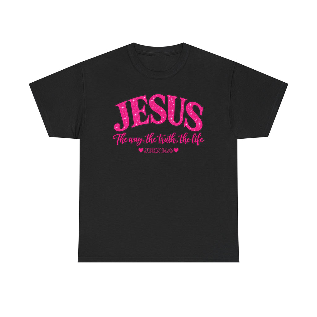 Christian T-Shirt — "JESUS The way, the truth, the life" (John 14:6) Pink Vintage Script