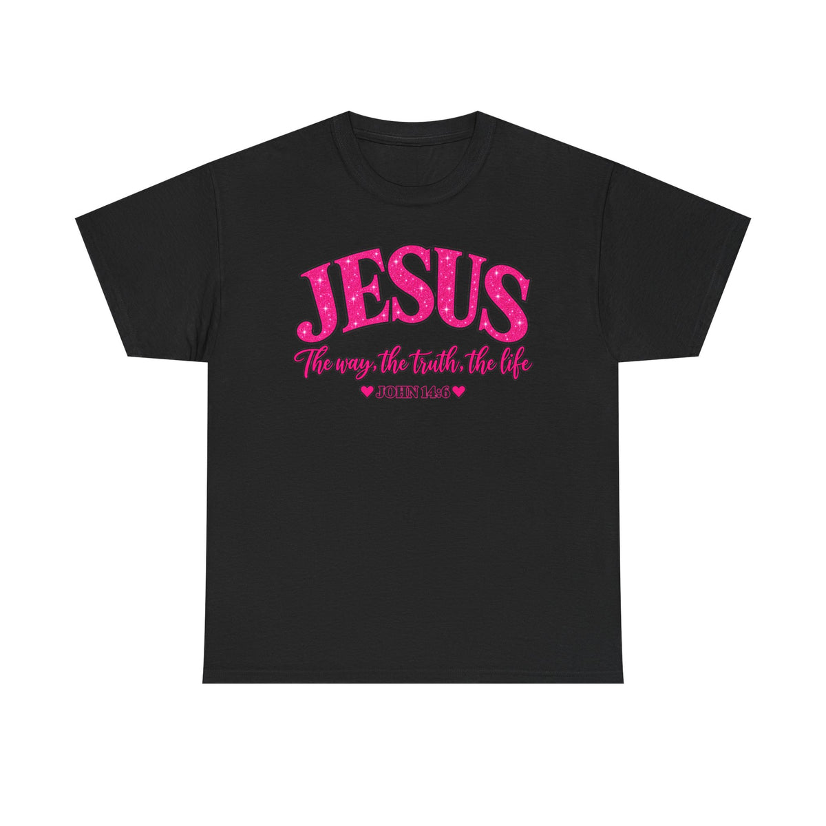 Christian T-Shirt — "JESUS The way, the truth, the life" (John 14:6) Pink Vintage Script