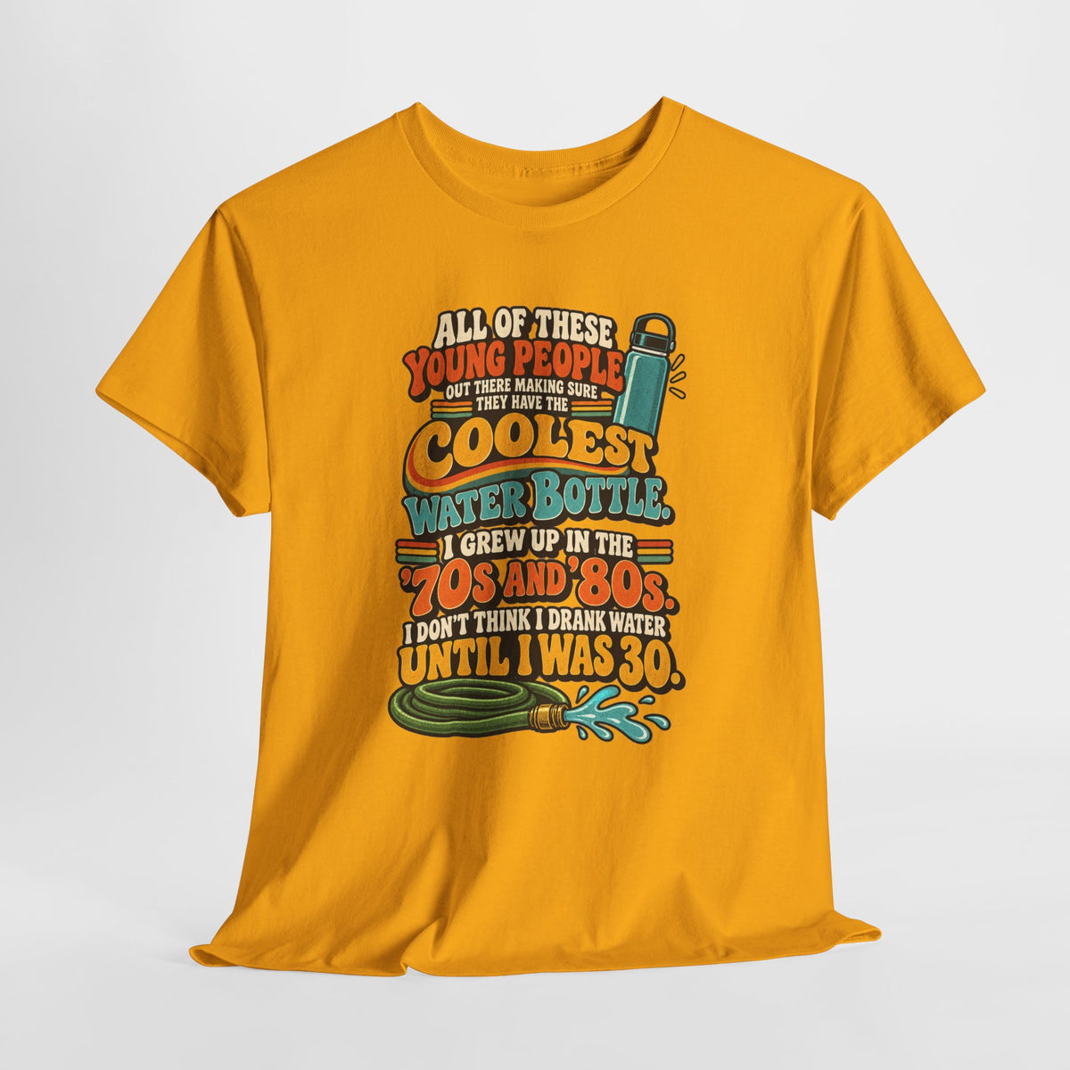 Retro 70s-80s Funny Water Bottle Tee — "Coolest Water Bottle" Graphic T-Shirt