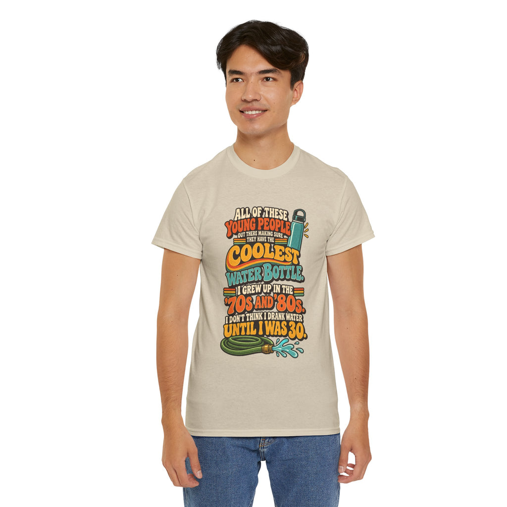 Retro 70s-80s Funny Water Bottle Tee — "Coolest Water Bottle" Graphic T-Shirt