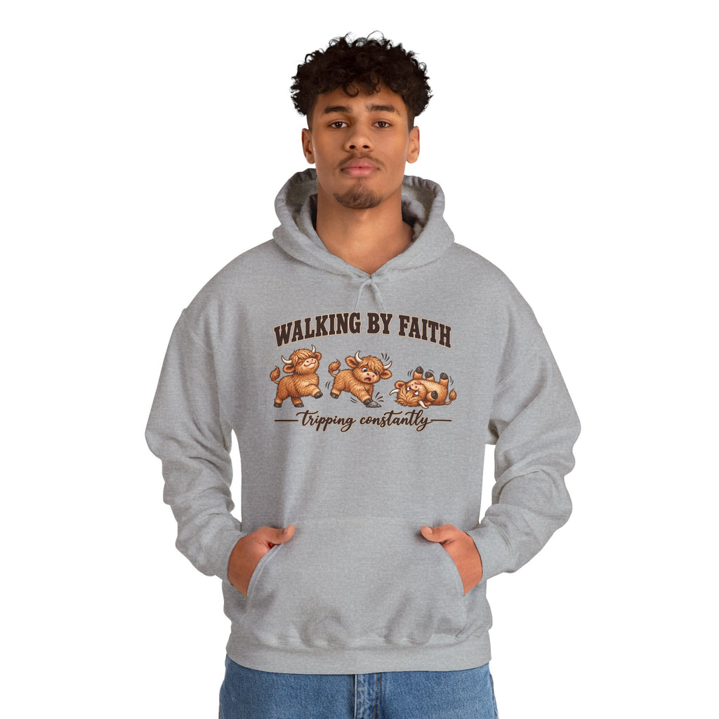 Walking by Faith Christian Highland Cow Hoodie
