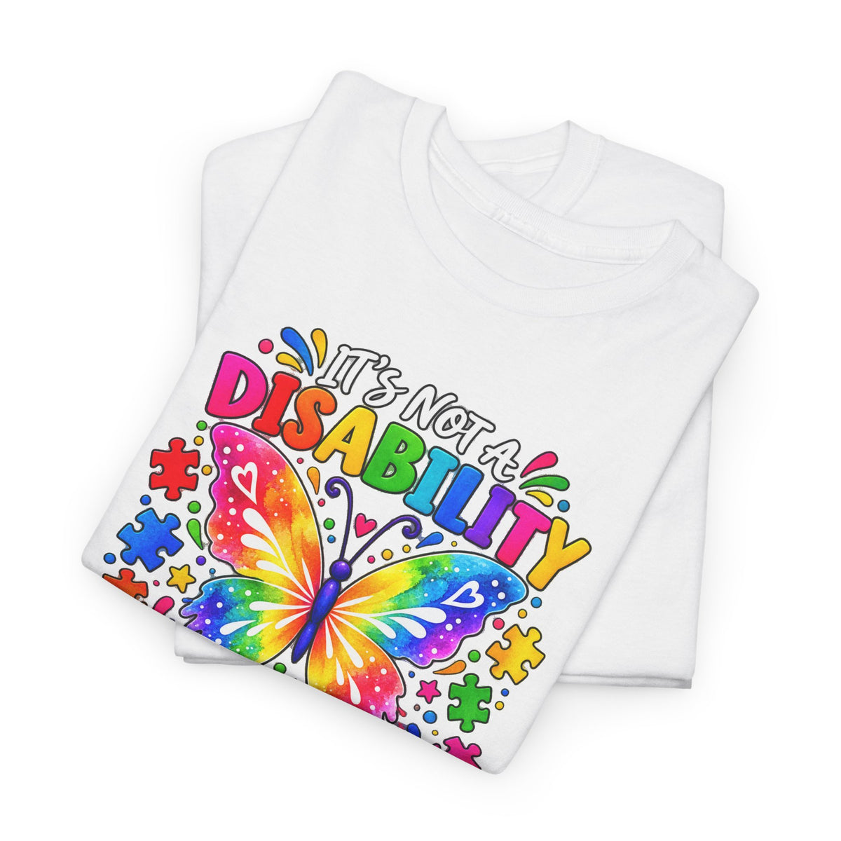 T-Shirt — "It's Not a Disability, It's a Different Ability" Rainbow Butterfly Awareness Tee