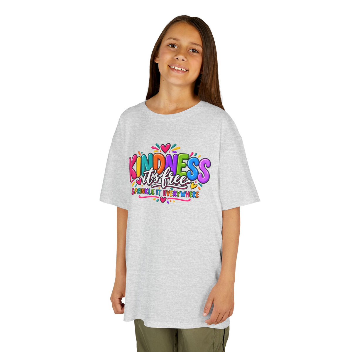 Kids Tee — "Kindness Is Free" Colorful Rainbow Graphic