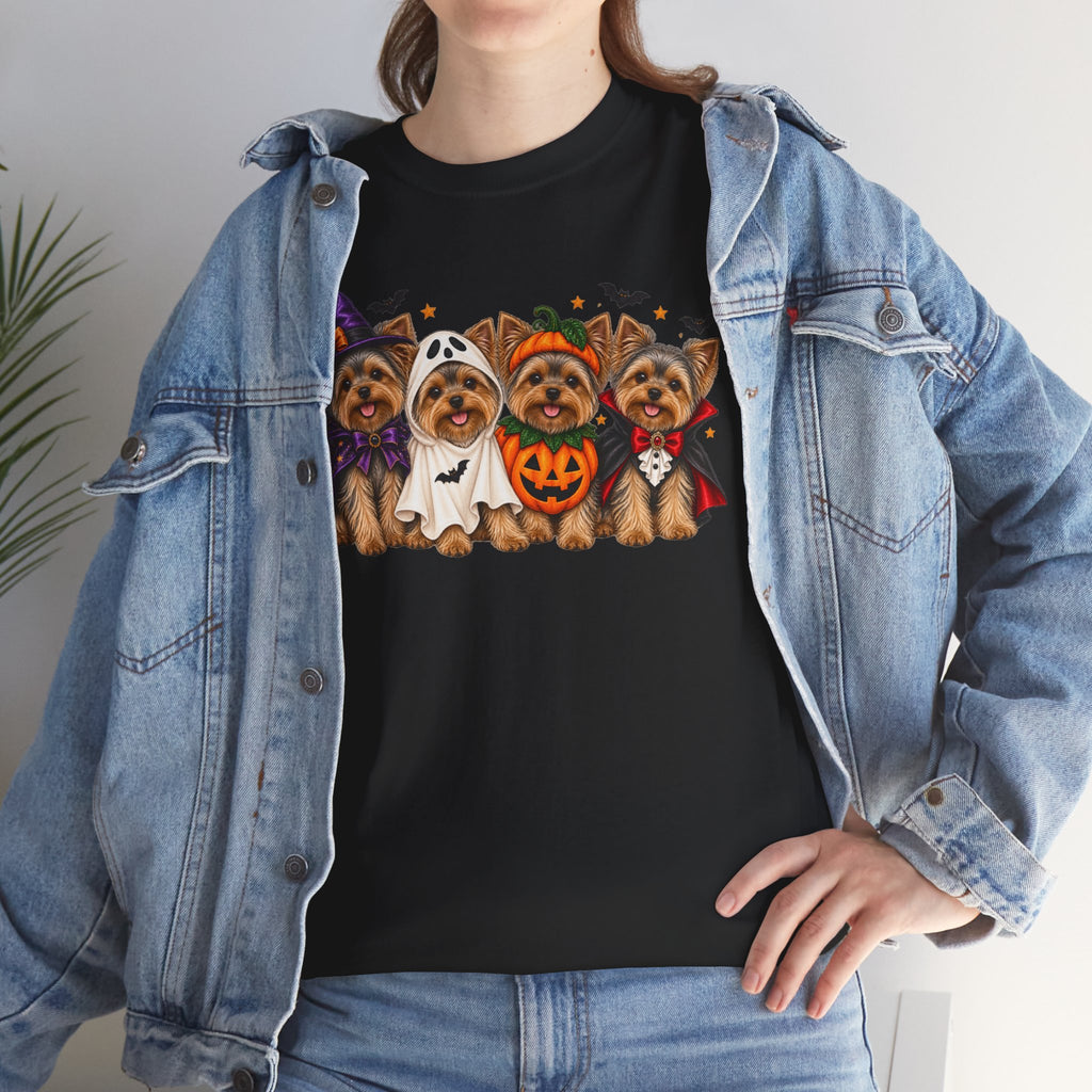 Halloween Yorkie T-Shirt — Cute Yorkies in Costumes (Pumpkin, Ghost, Witch, Vampire)