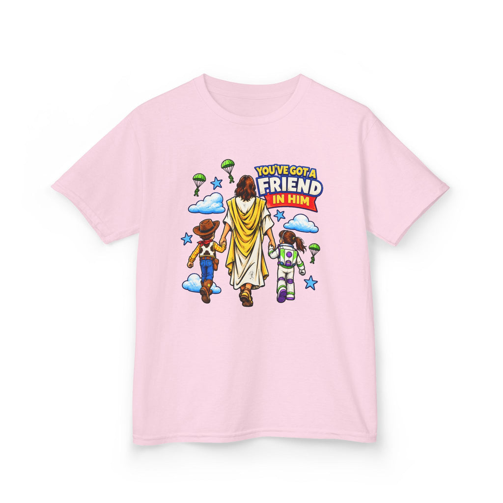 Kids Tee — "You've Gotta Friend in Him" Inspirational Jesus & Toy Friends Graphic