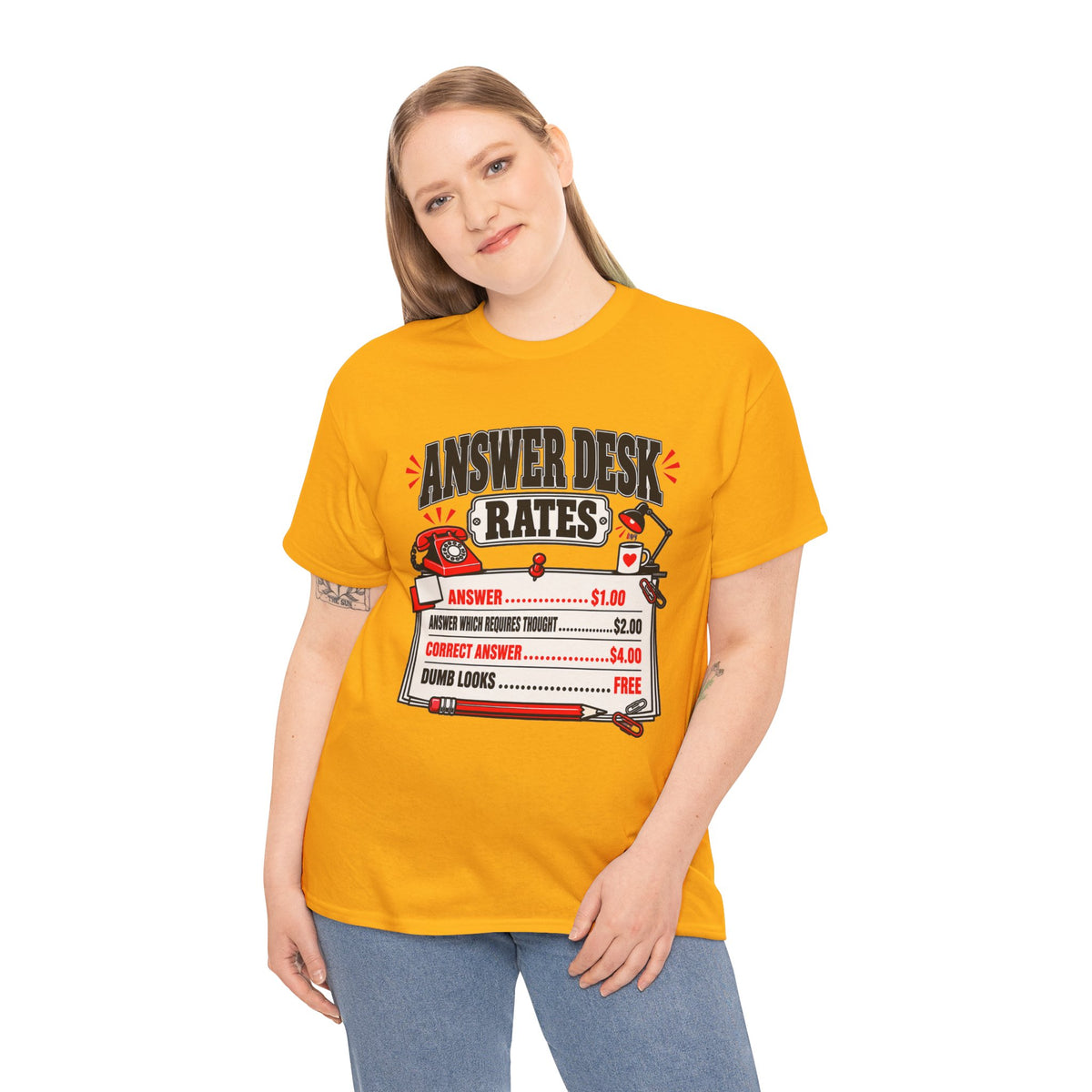 Answer Desk Rates T-Shirt — Funny Help Desk IT Support Tee ("Answer 1.00, Correct Answer 4.00")