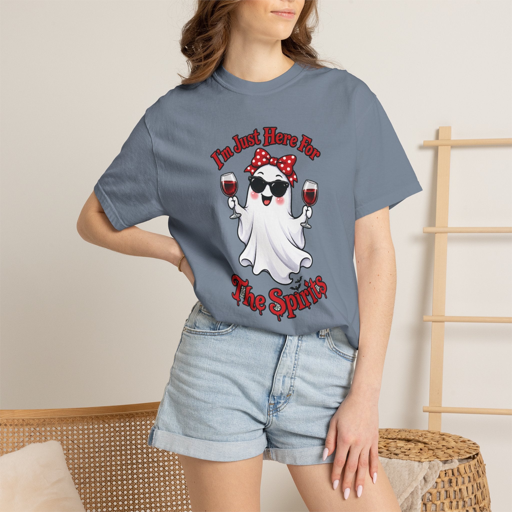 Wine Ghost T-Shirt — "I'm Just Here For The Spirits" Halloween Tee