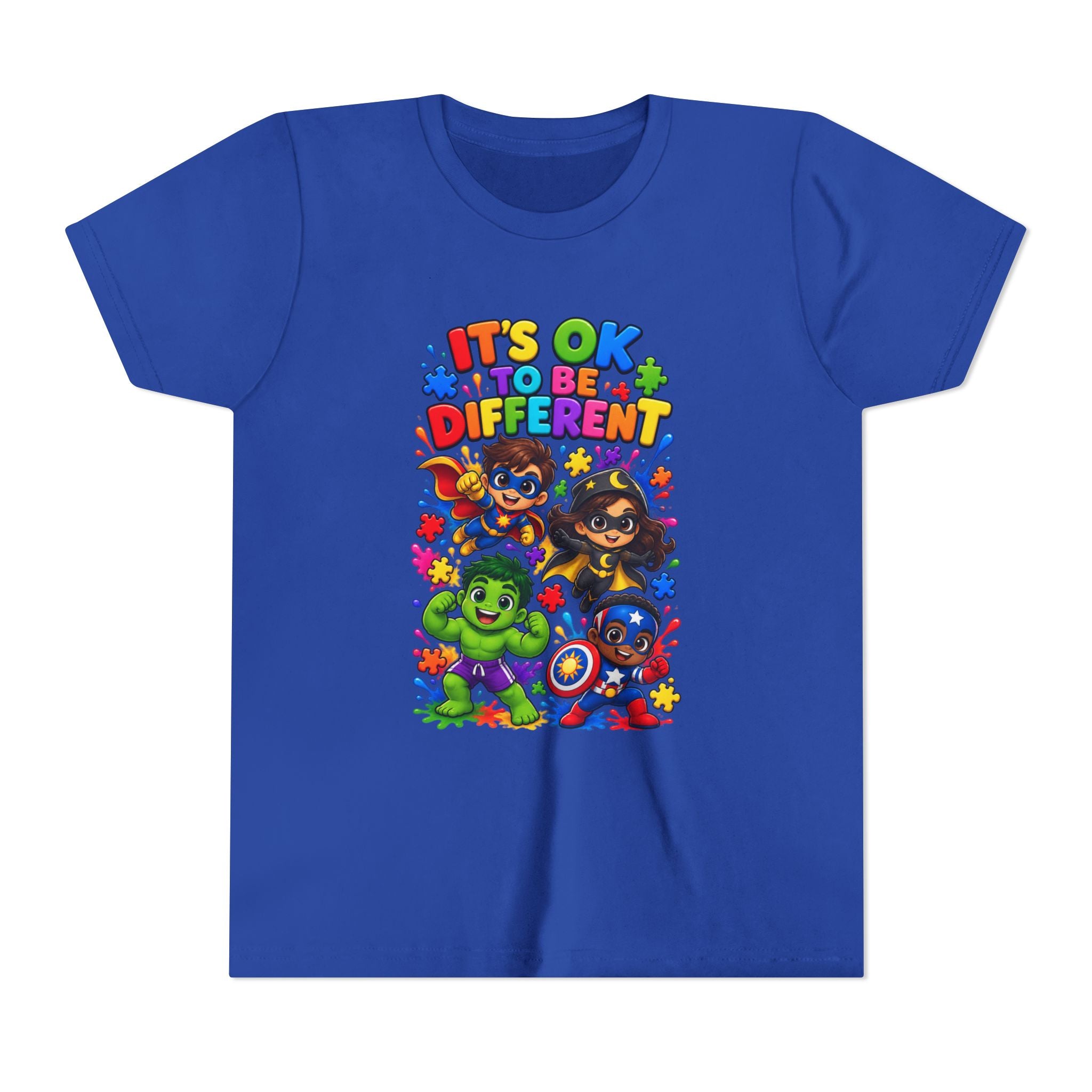 Kids T-Shirt — "It's OK to Be Different" Colorful Superhero Diversity Tee