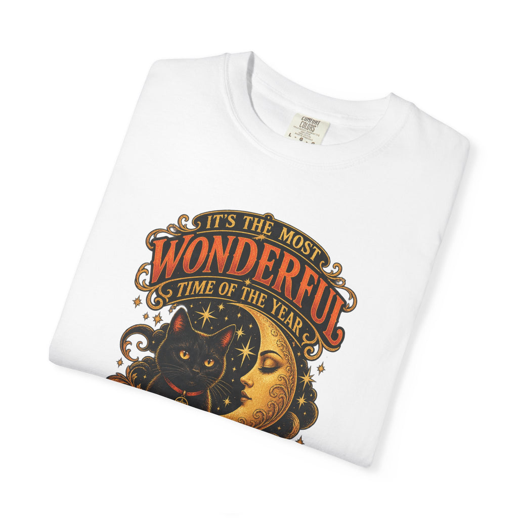 T-Shirt — "It's the Most Wonderful Time of the Year" Halloween Black Cat & Pumpkin